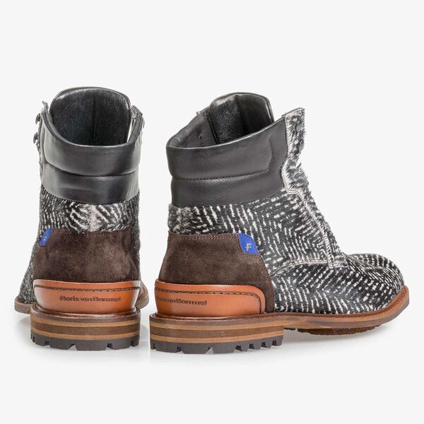 Premium off-white printed pony hair lace boot