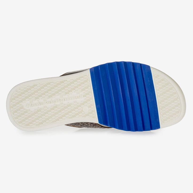 Donkergrijze nubuckleren kruisband slipper met print