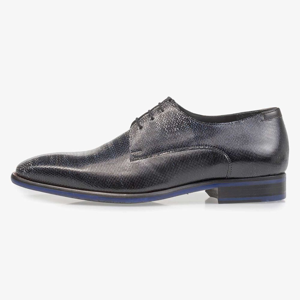 Premium blue printed patent leather lace shoe