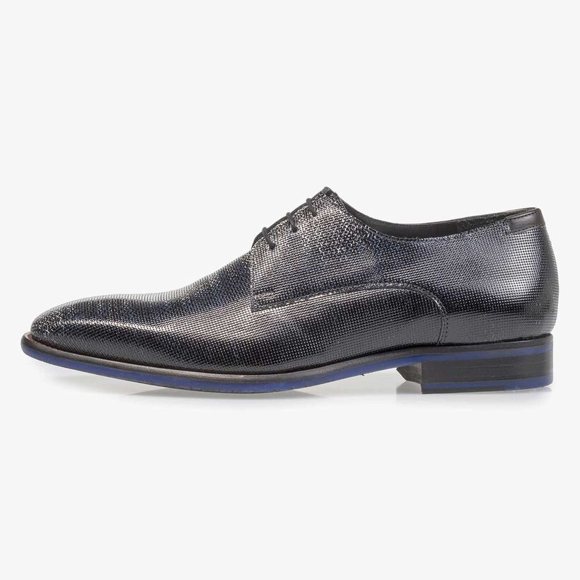 Premium blue printed patent leather lace shoe
