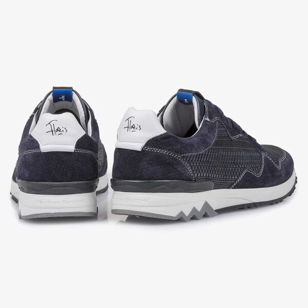 Dark blue suede leather sneaker with a pattern