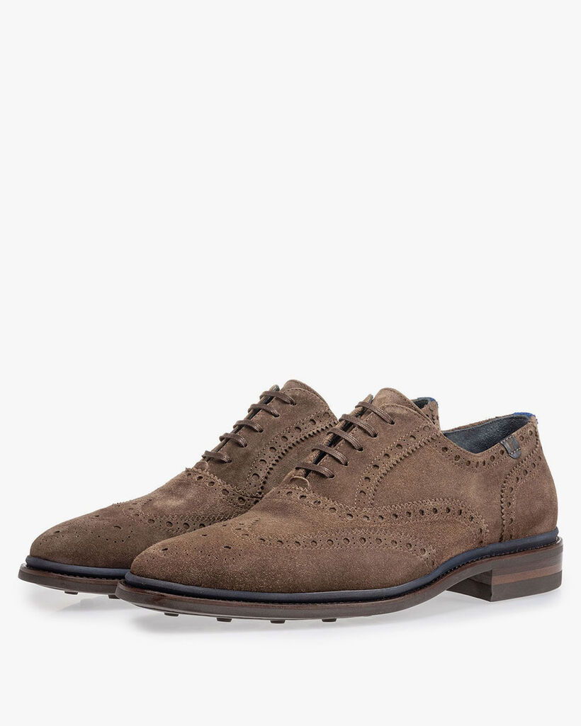 Brogue su&egrave;de donker taupe