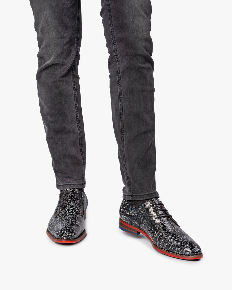 Veterschoen zwart/grijs metallic