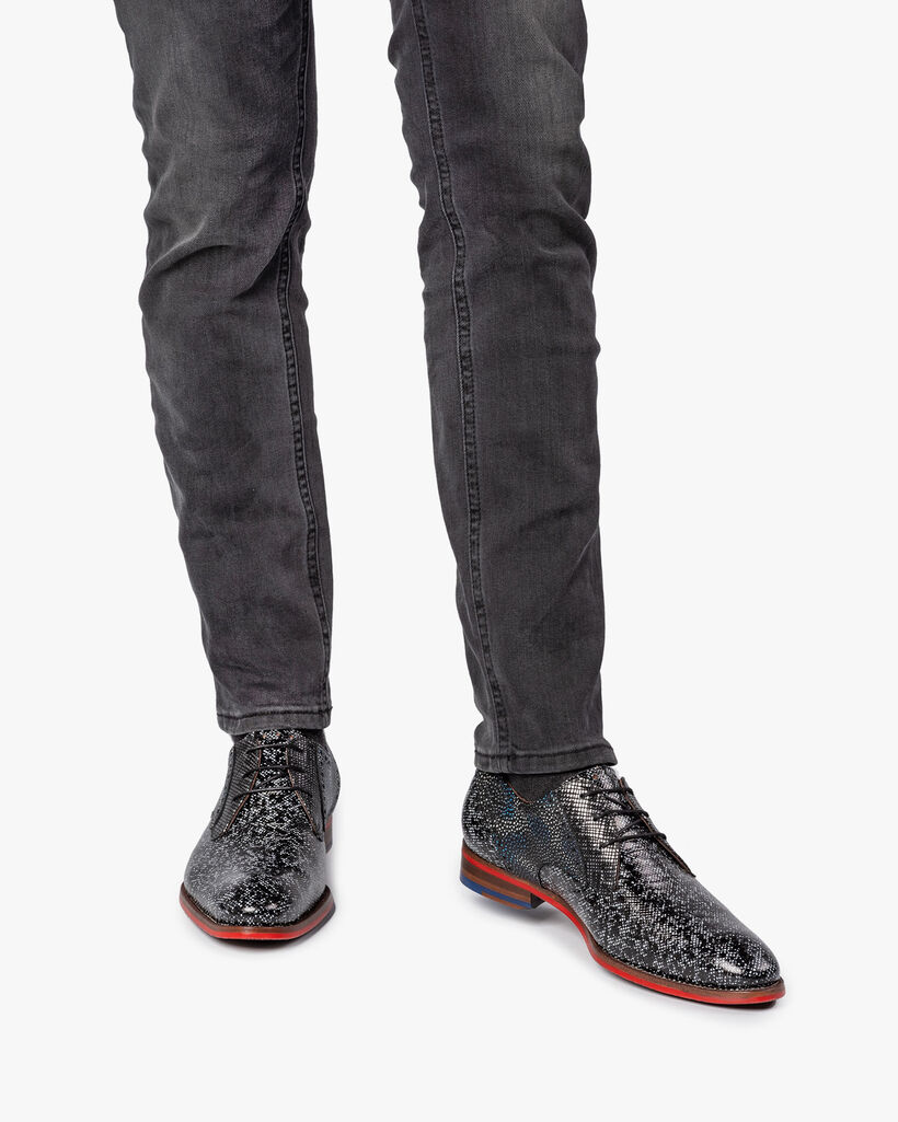 Veterschoen zwart/grijs metallic