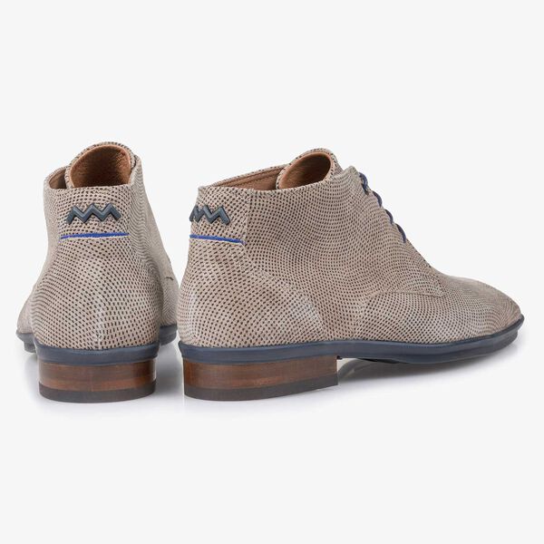 Su&egrave;de veterschoen licht taupe met dessin