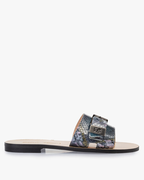 Slipper geprint leer blauw