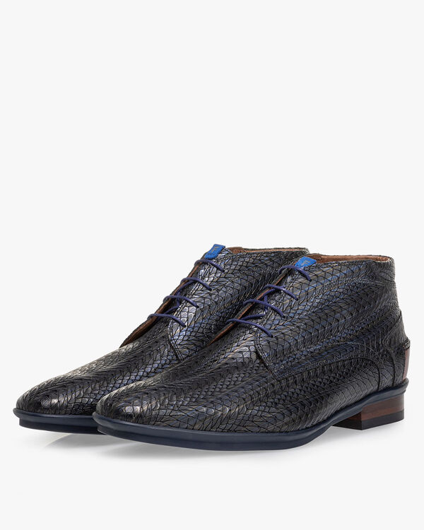 Veterboot metallic blauw