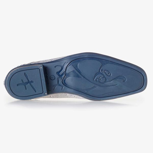 Blue leather lace boot finished with a lizard print