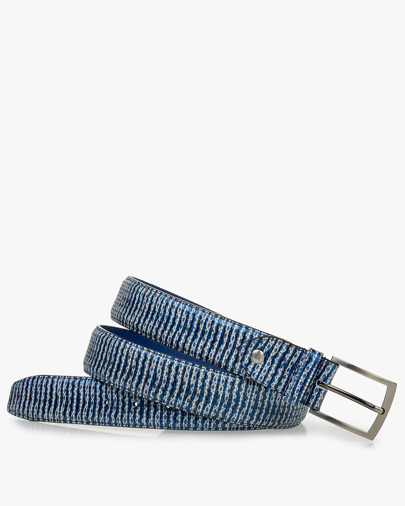 Riem metallic met print blauw