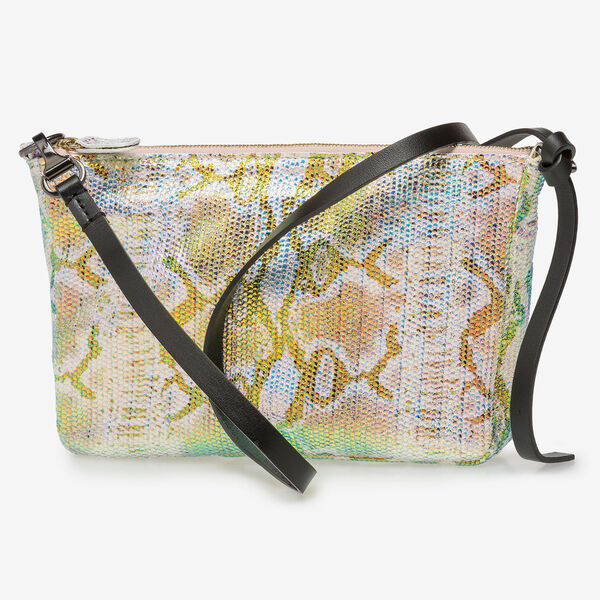 Leren tas met groen/gouden metallicprint
