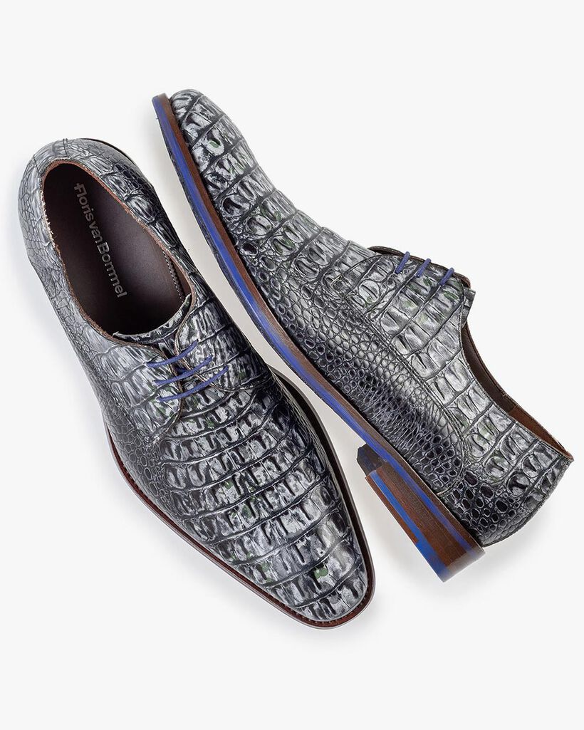 Veterschoen crocoprint grijs