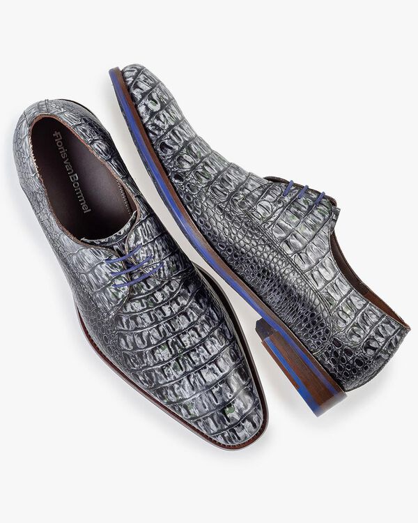 Veterschoen crocoprint grijs