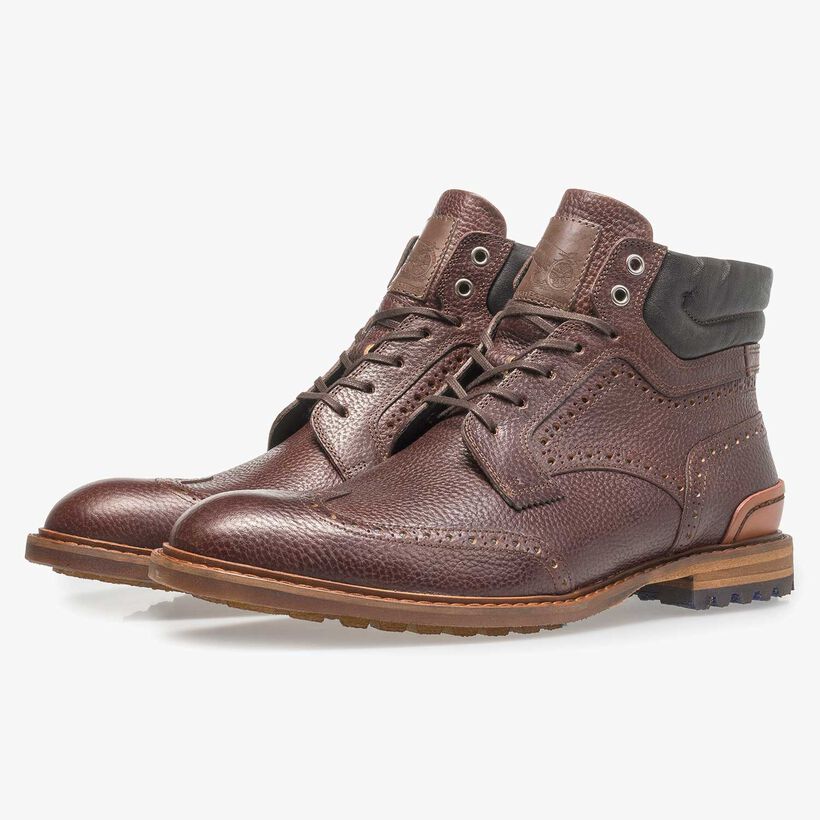 Dark brown leather lace boot with print