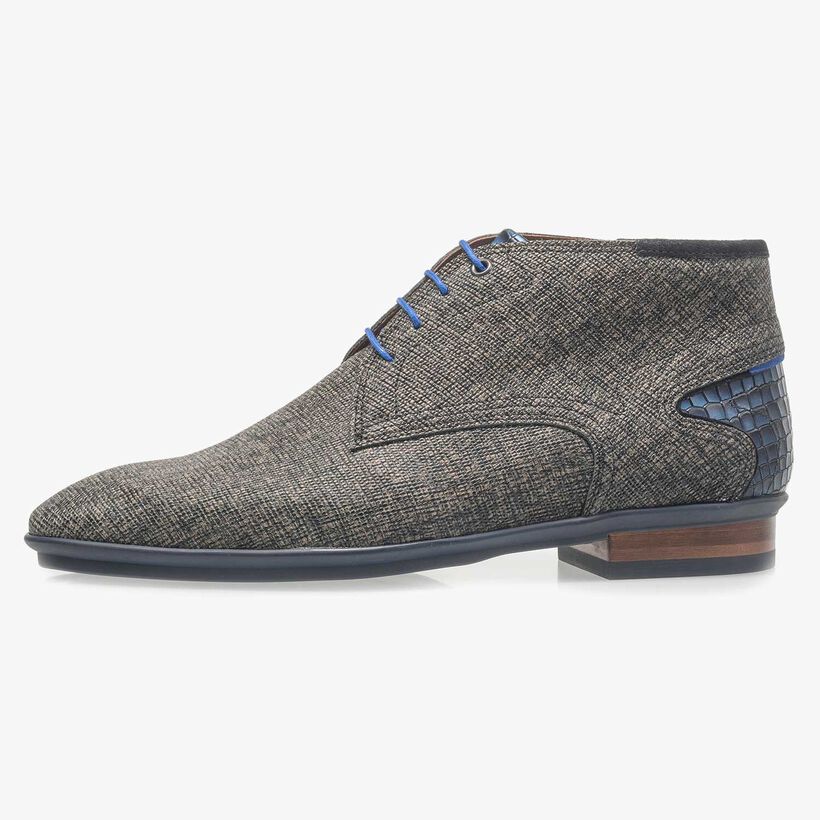 Leren veterschoen taupe met print