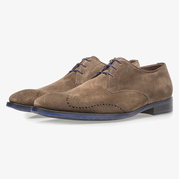 Su&egrave;de veterschoen donker taupe 