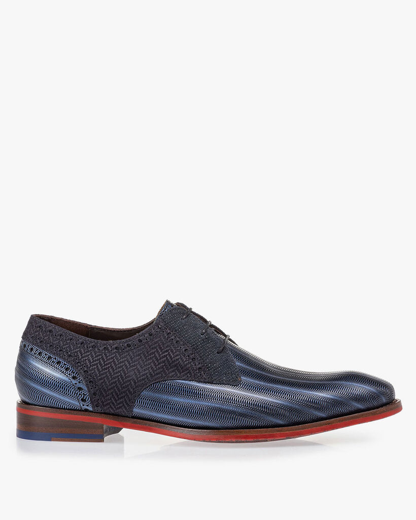 Veterschoen metallic blauw