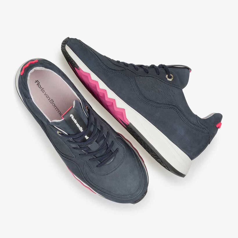 Donkerblauwe nubuckleren sneaker