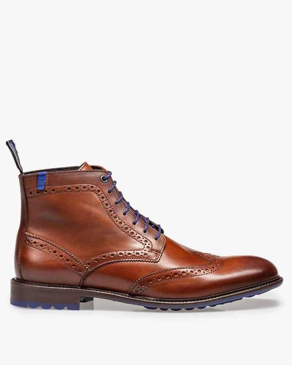 Kalfsleren veterboot donker cognac