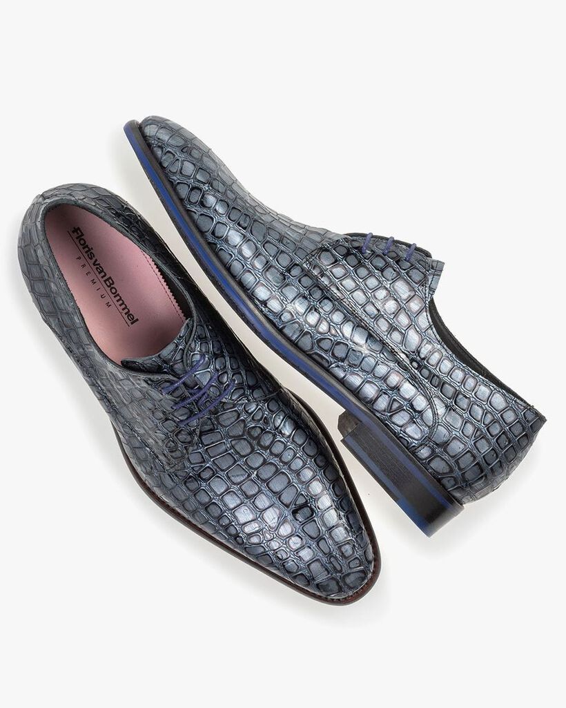 Veterschoen metallic blauw