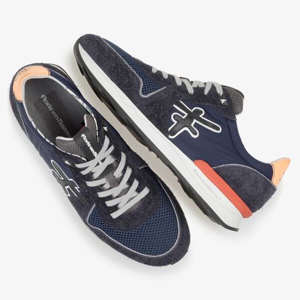 Dark blue-orange suede leather sneaker
