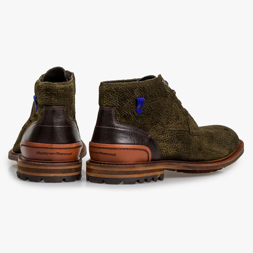Olijfgroene su&egrave;de veterboot met print