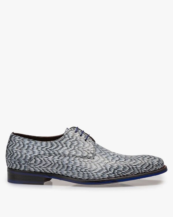 Lichtgrijze leren veterschoen met print