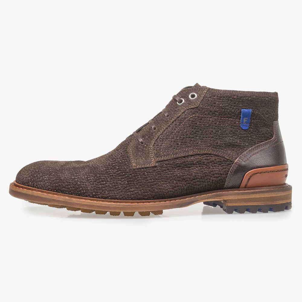 Donkerbruine su&egrave;de veterboot met print