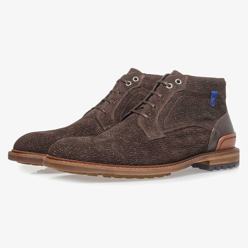 Donkerbruine su&egrave;de veterboot met print