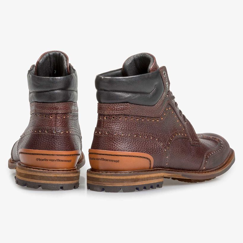 Dark brown leather lace boot with print