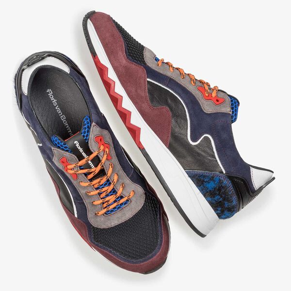 Red and blue suede leather sneaker