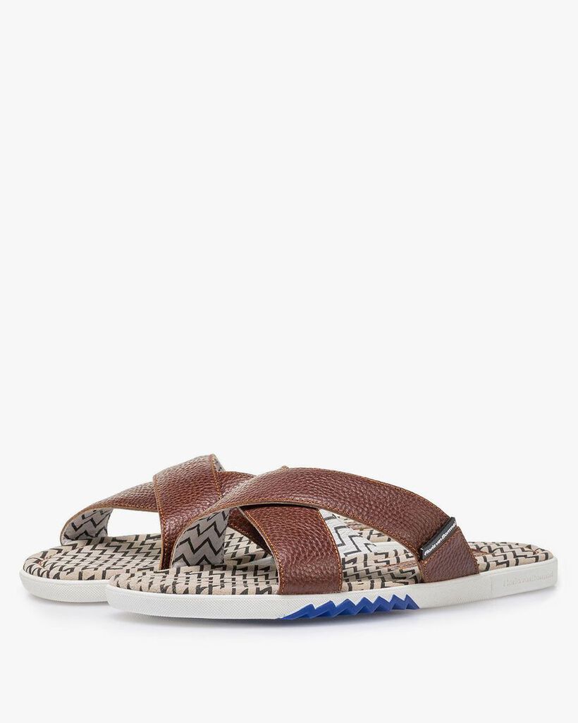 Kalfsleren kruisband slipper