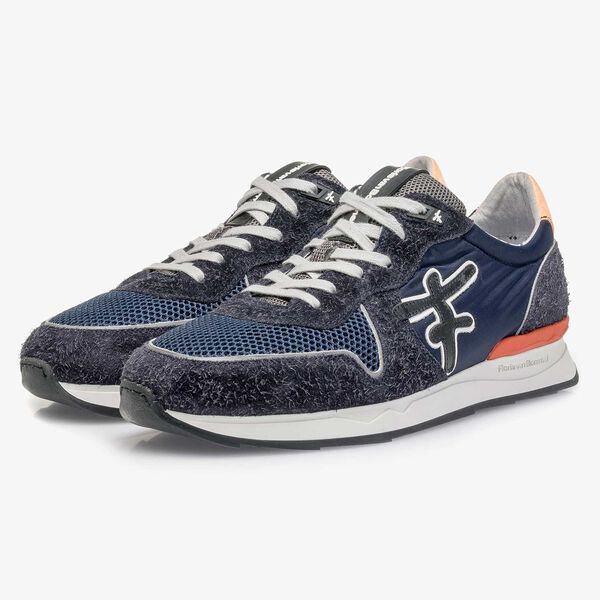 Dark blue-orange suede leather sneaker