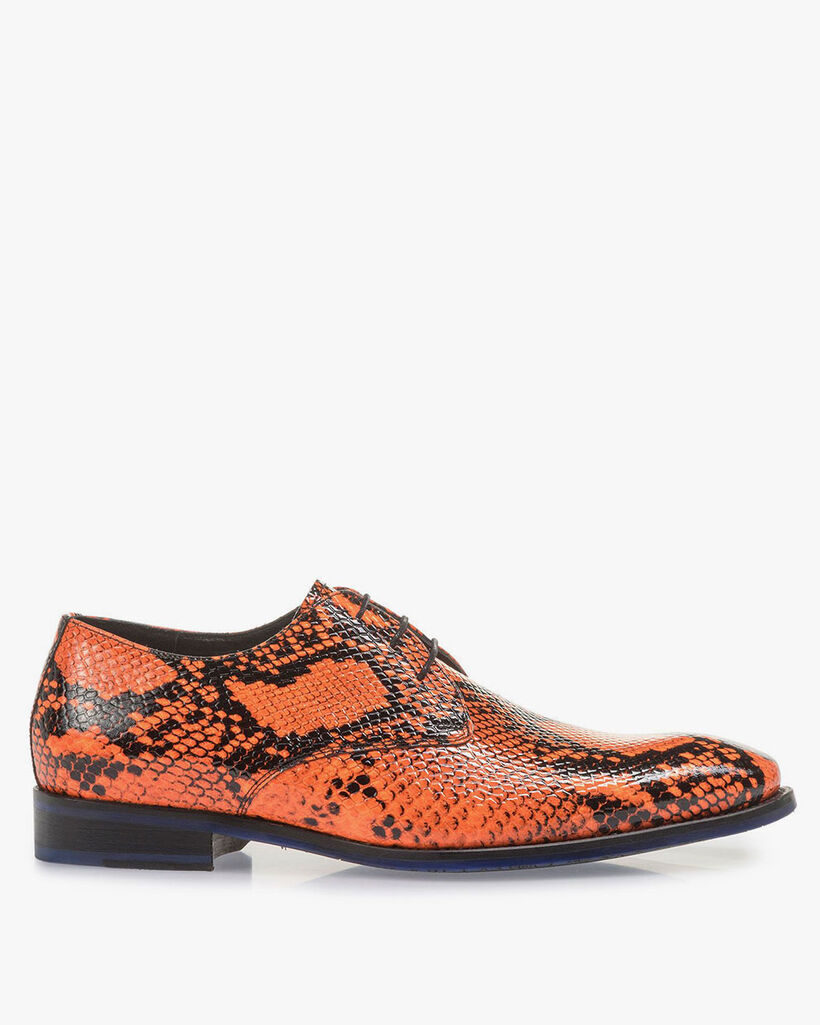 Premium fluor oranje veterschoen met print