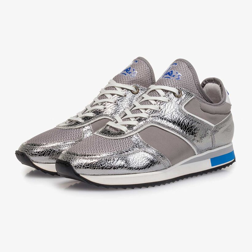 Donkerzilveren metallic leren sneaker