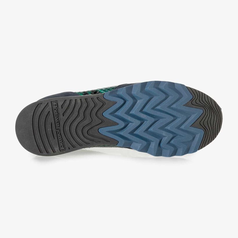 Donkerblauwe su&egrave;de sneaker met print
