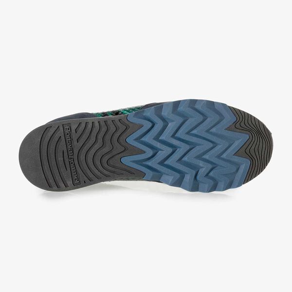 Donkerblauwe su&egrave;de sneaker met print