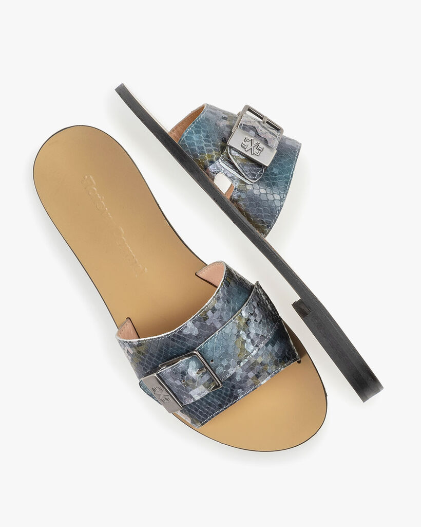 Slipper geprint leer blauw