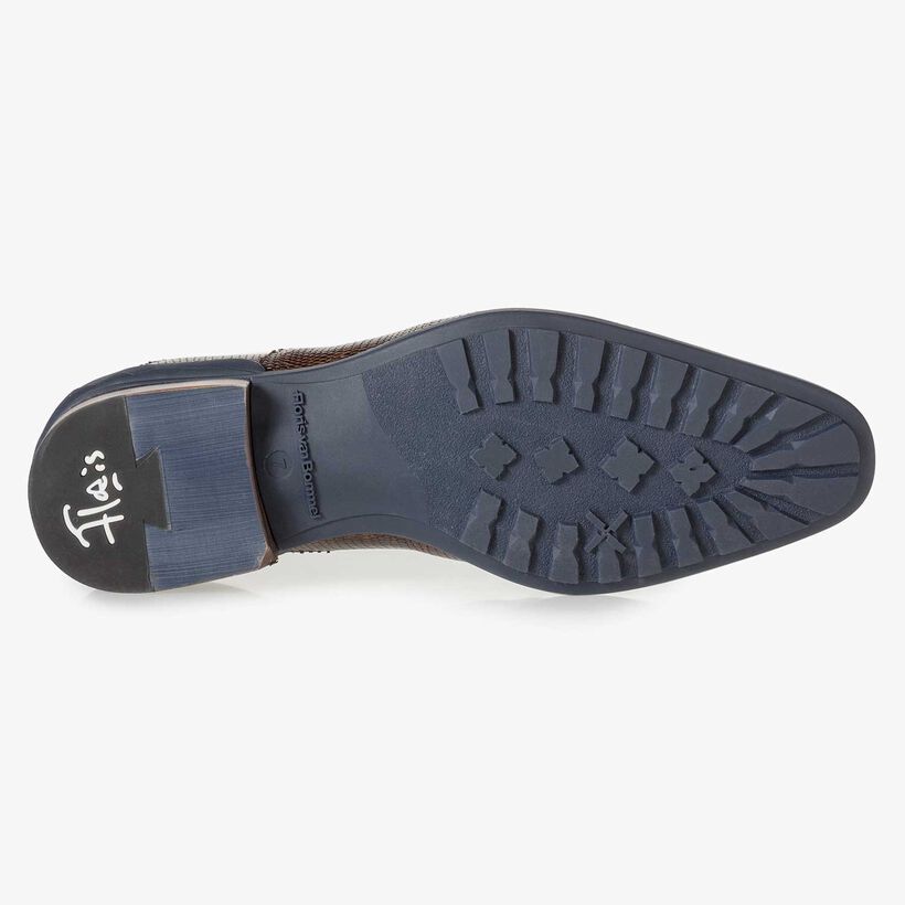 Donkerbruine leren veterboot met lizardprint