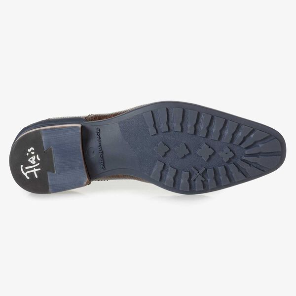Donkerbruine leren veterboot met lizardprint