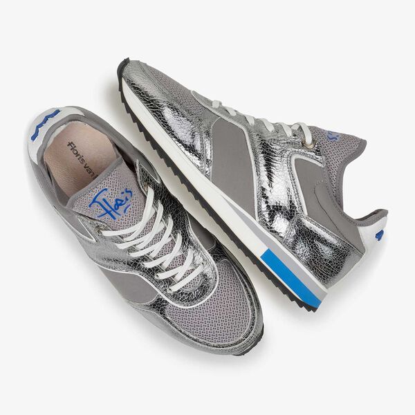 Donkerzilveren metallic leren sneaker