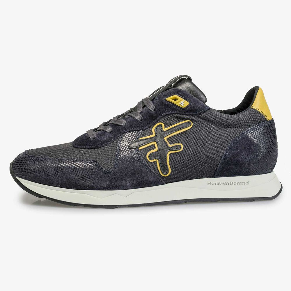 Blauw/ grijze sneaker met gele details