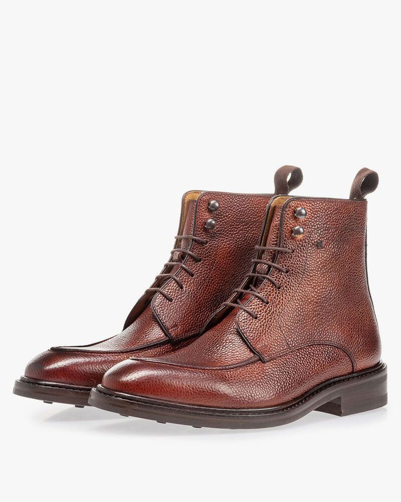 Boot cognac leer met print