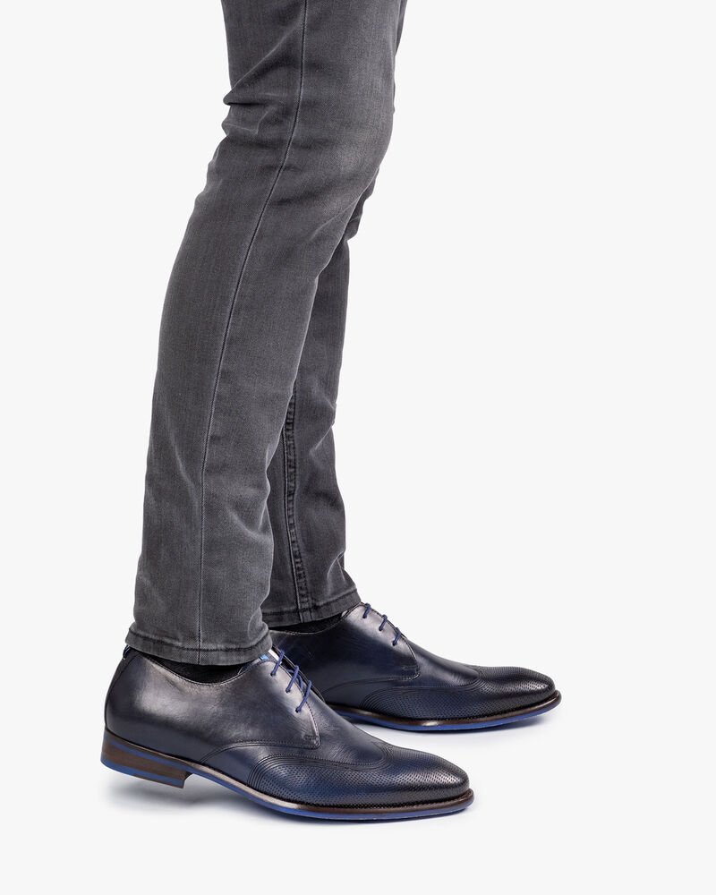 Veterschoen kalfsleer donkerblauw