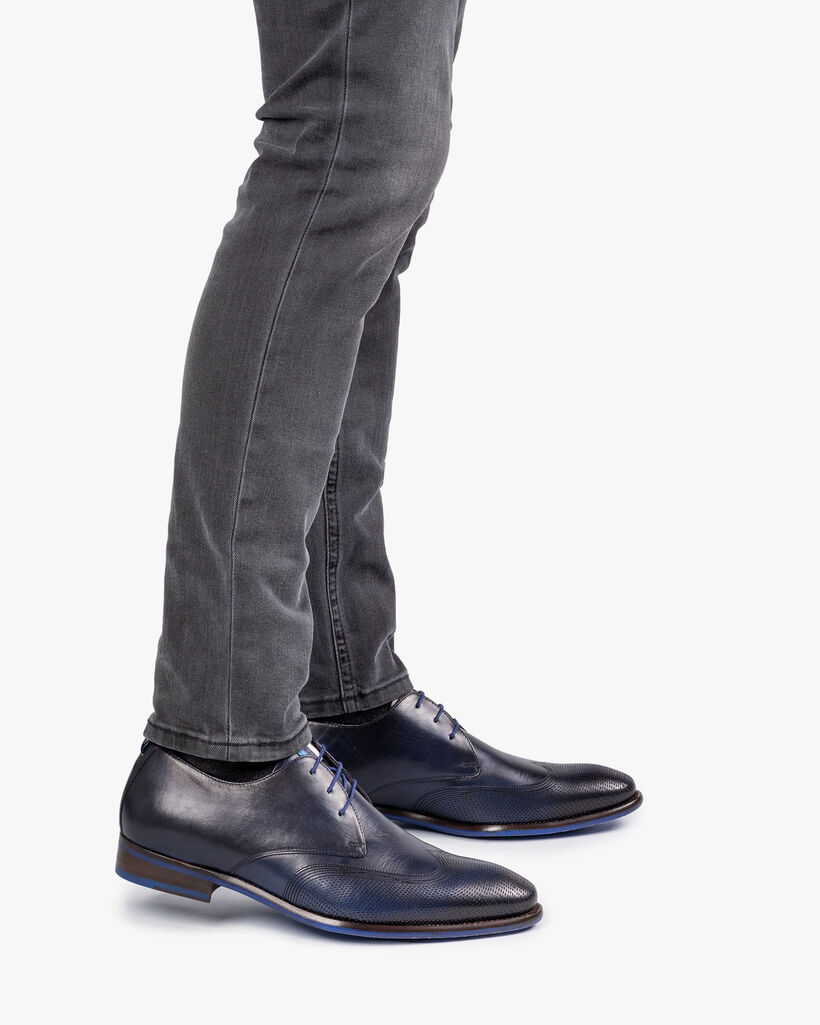 Veterschoen kalfsleer donkerblauw