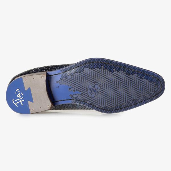 Blauwe metallic print leren veterschoen