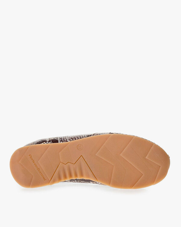 Brown and white sneaker snake print