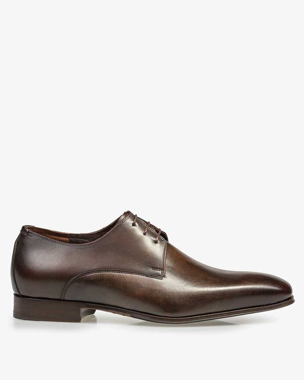 Lace boot calf leather dark brown
