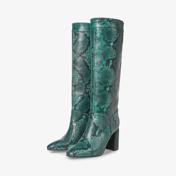 Groene hoge laars met snakeprint