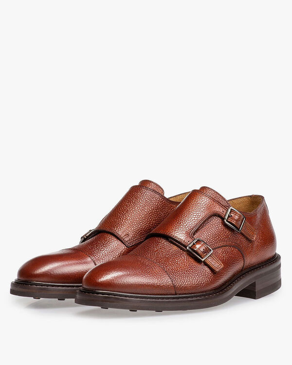 Kalfsleren gespschoen cognac