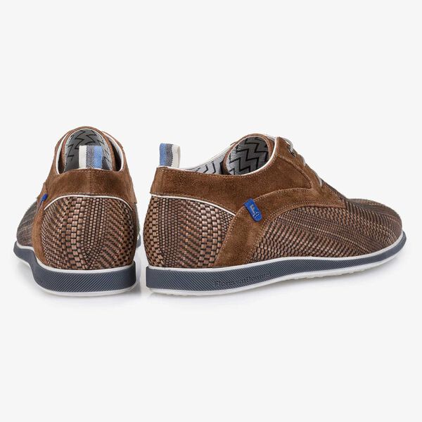 Leren veterschoen cognac gevlochten